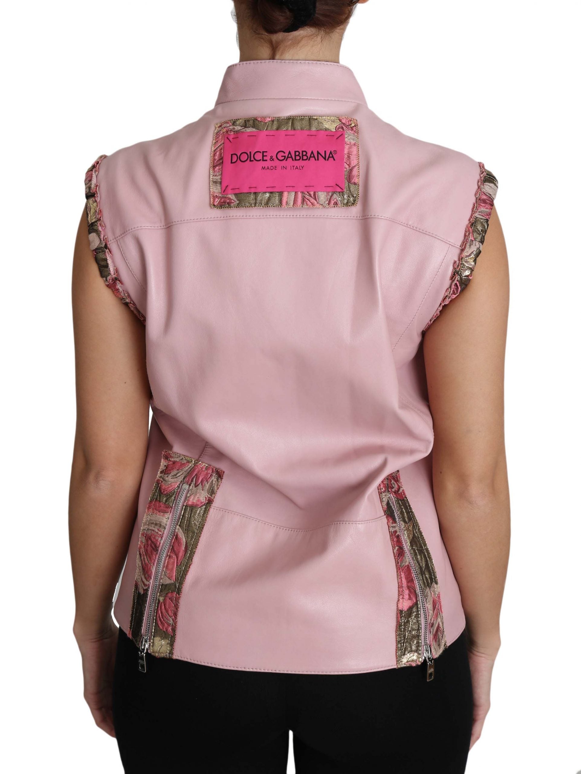 Dolce & Gabbana pink sleeveless zip-up lambskin vest